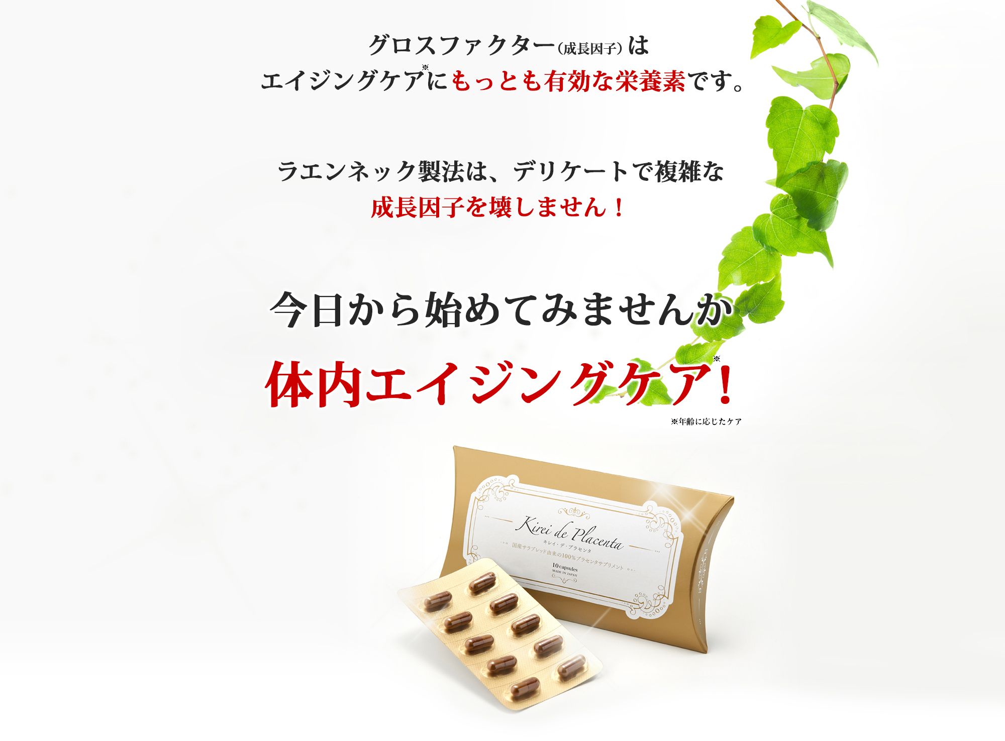 グロスファクター(成長因子)はエイジングケアに最も有効な栄養素です。ラエンネック製法は、デリケートで複雑な成長因子を壊しません!今日から初めてみませんか体内エイジングケア!